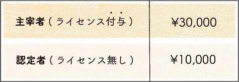 主催者の参加費¥30,000、認定者の参加費¥10,000